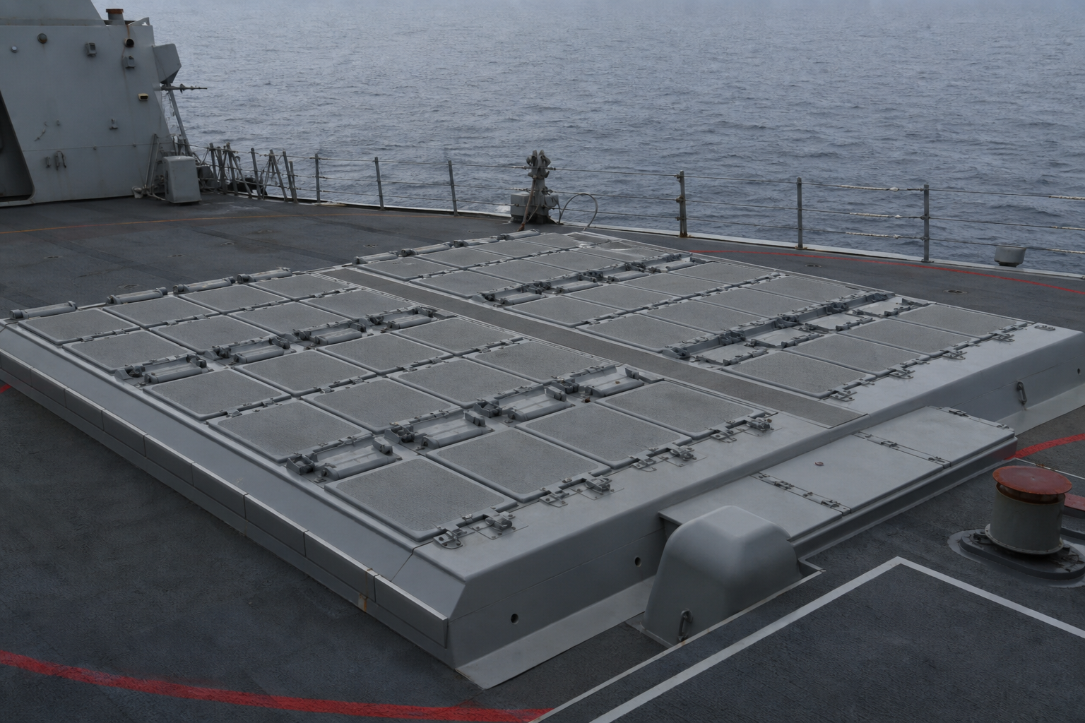 Mk 41 vertical launch cells on a destroyer deck