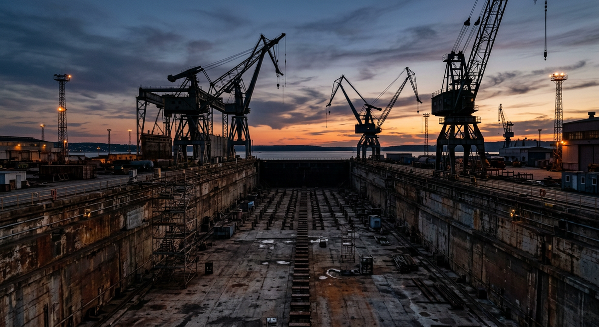 Empty shipyard drydock at dusk