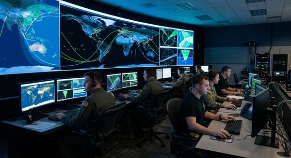 Engineering operations center monitoring satellite and missile defense systems