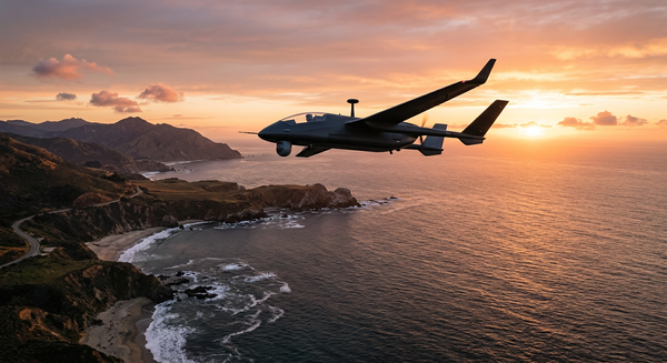 Autonomous medium-altitude surveillance drone flying over coastal waters