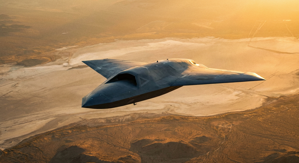 Northrop Grumman's YFQ-48A Talon Blue autonomous collaborative combat aircraft over the Mojave desert